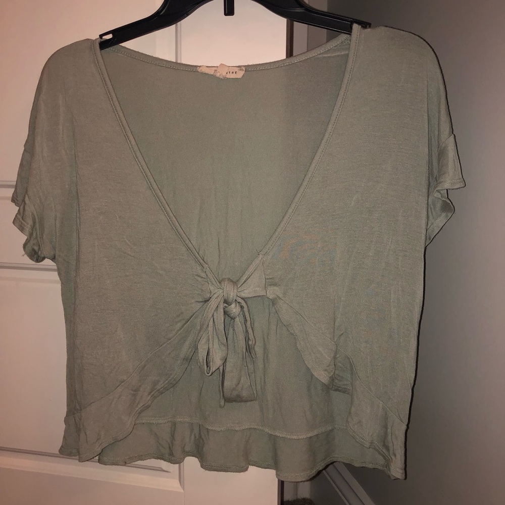 sage green tie front top